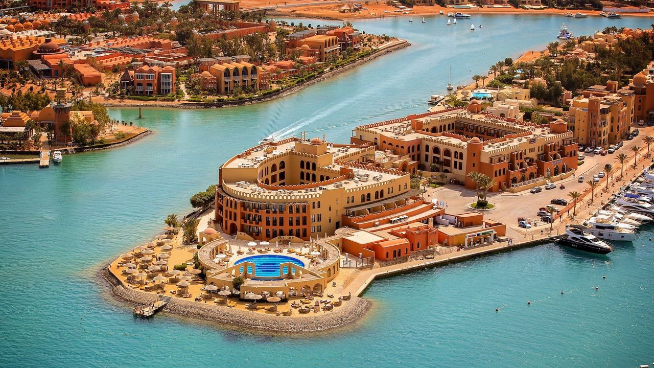 Red Sea Egypt turquoise water resort aerial view