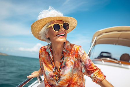 Senior traveller on the sundeck of Boreas floating resort — Red Sea, Egypt