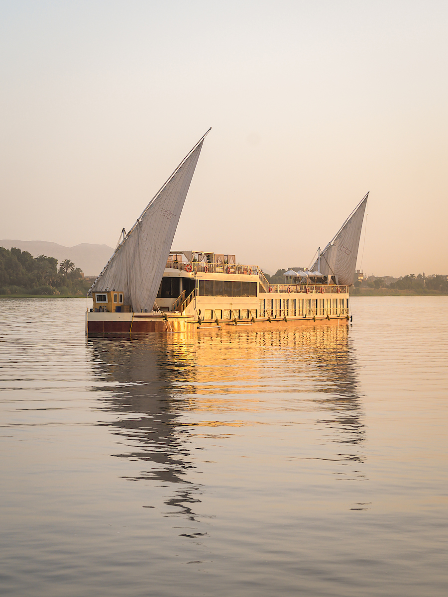 Nile Divine dahabiya under sail on the Nile