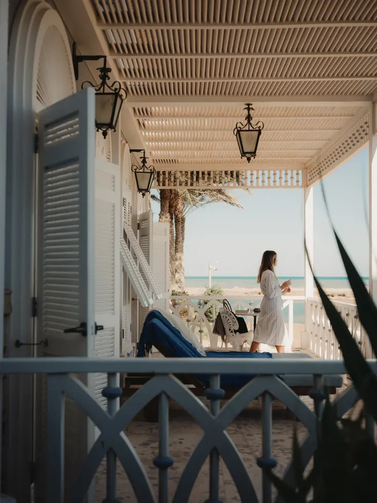 Beach terrace at La Maison Bleue, El Gouna