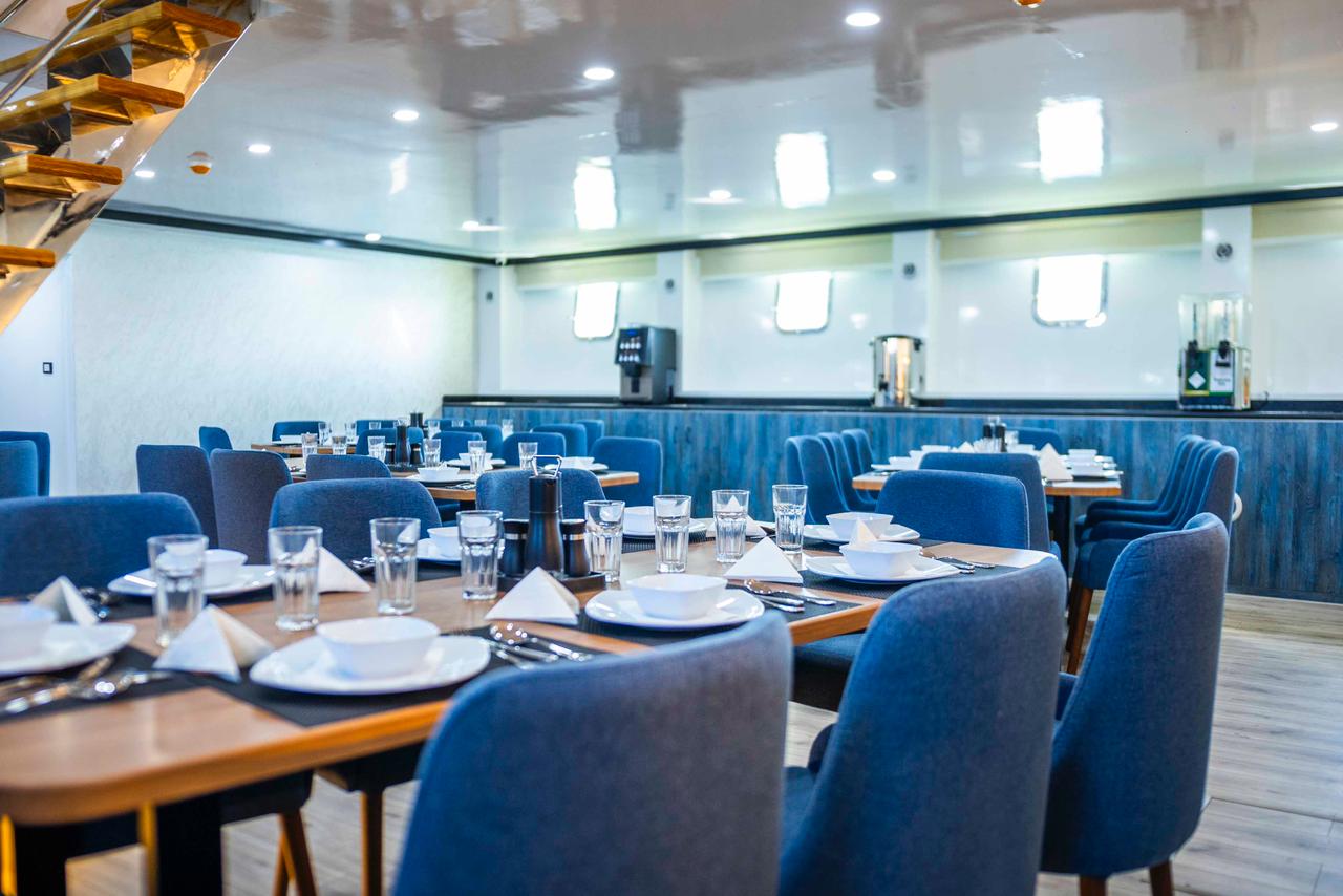 Dining area onboard the charter vessel