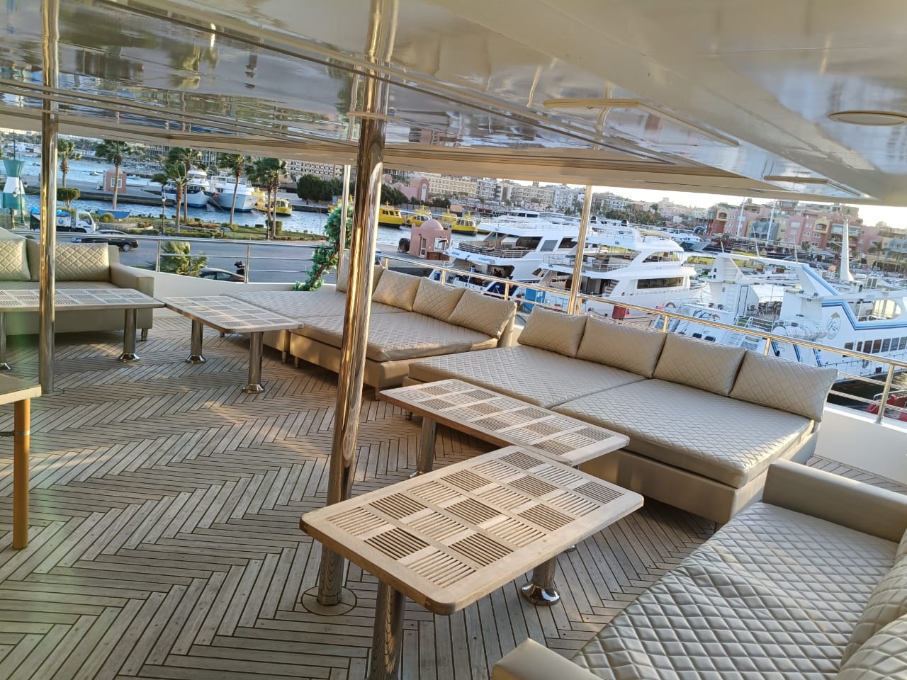 Sun deck relaxation onboard the charter vessel