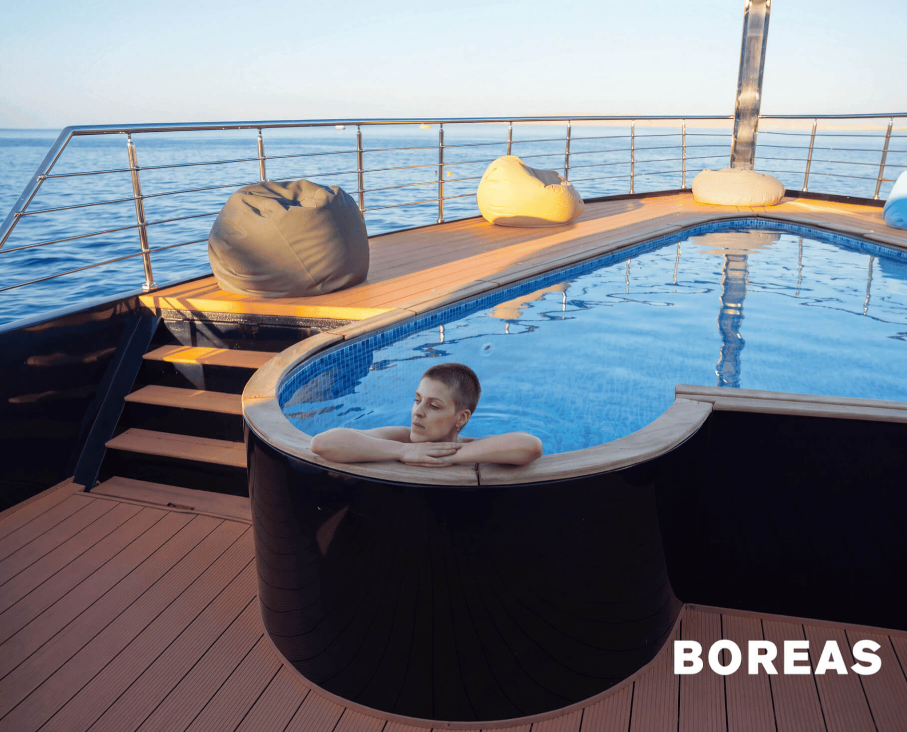 Pool and relaxation deck aboard the 12-cabin Red Sea superyacht