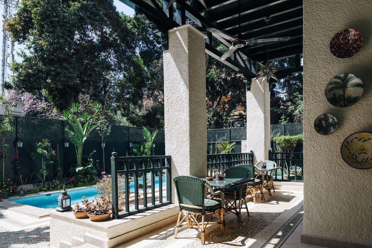 Terrace by the pool at Villa Belle Époque, Cairo
