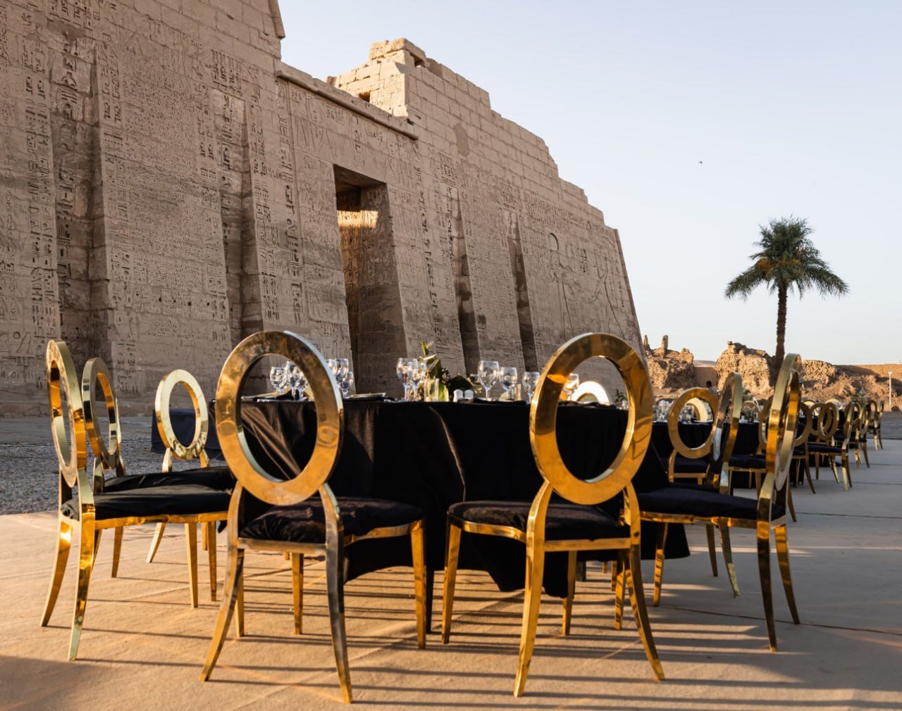 Private dinner setting at Luxor Temple, Egypt