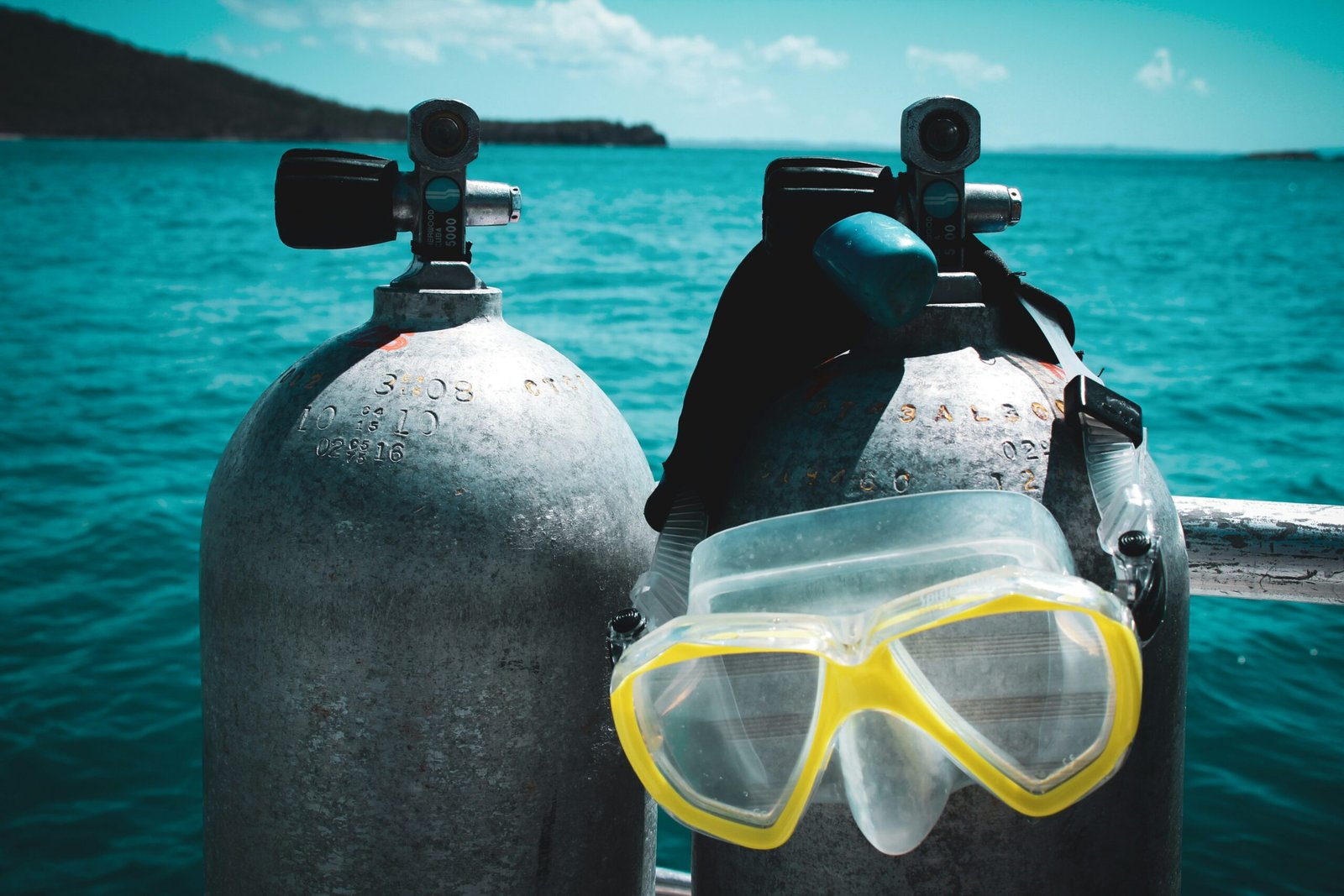 Dive gear set up on deck before a dive