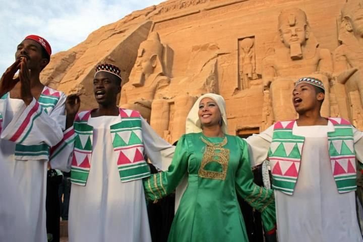Nubian folklore dancers performing at the Abu Simbel Sun Festival