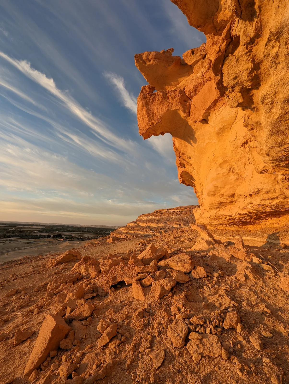 Desert rock overhang at sunset near Siwa Oasis, Egypt
