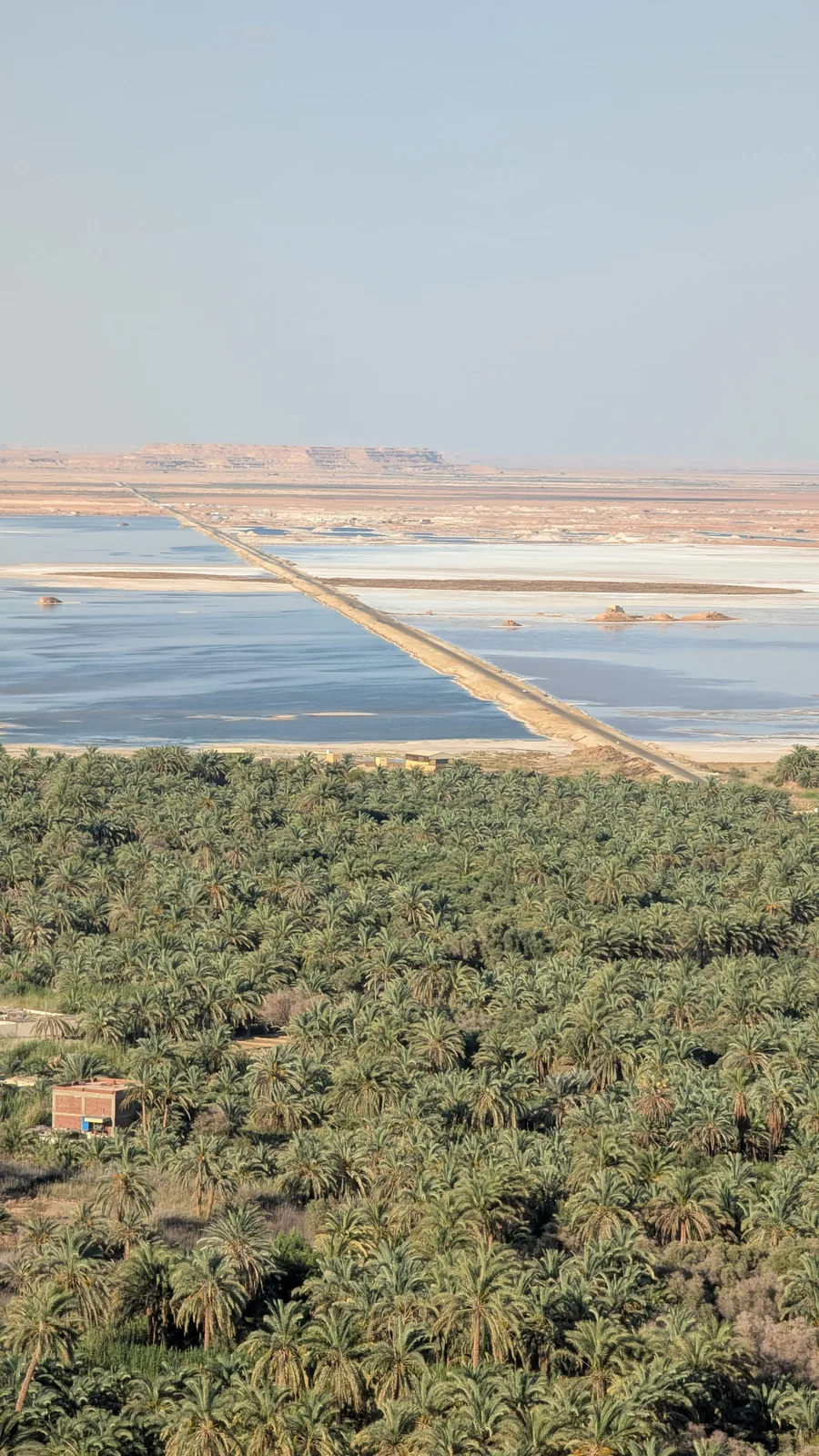 Aerial view of Siwa Oasis and its salt lakes, Western Desert, Egypt