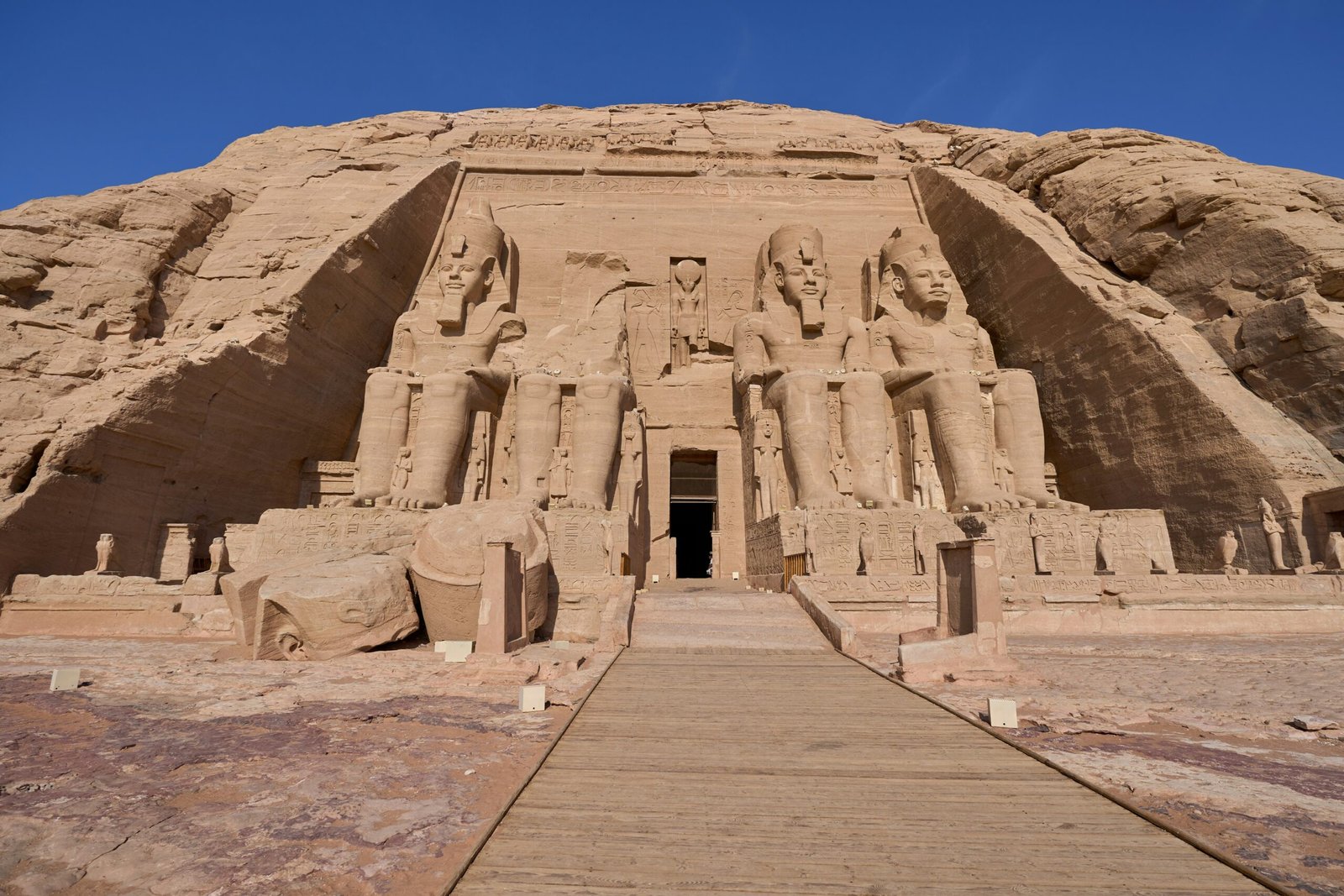 Facade of the Great Temple of Abu Simbel with the four colossal statues of Ramses II