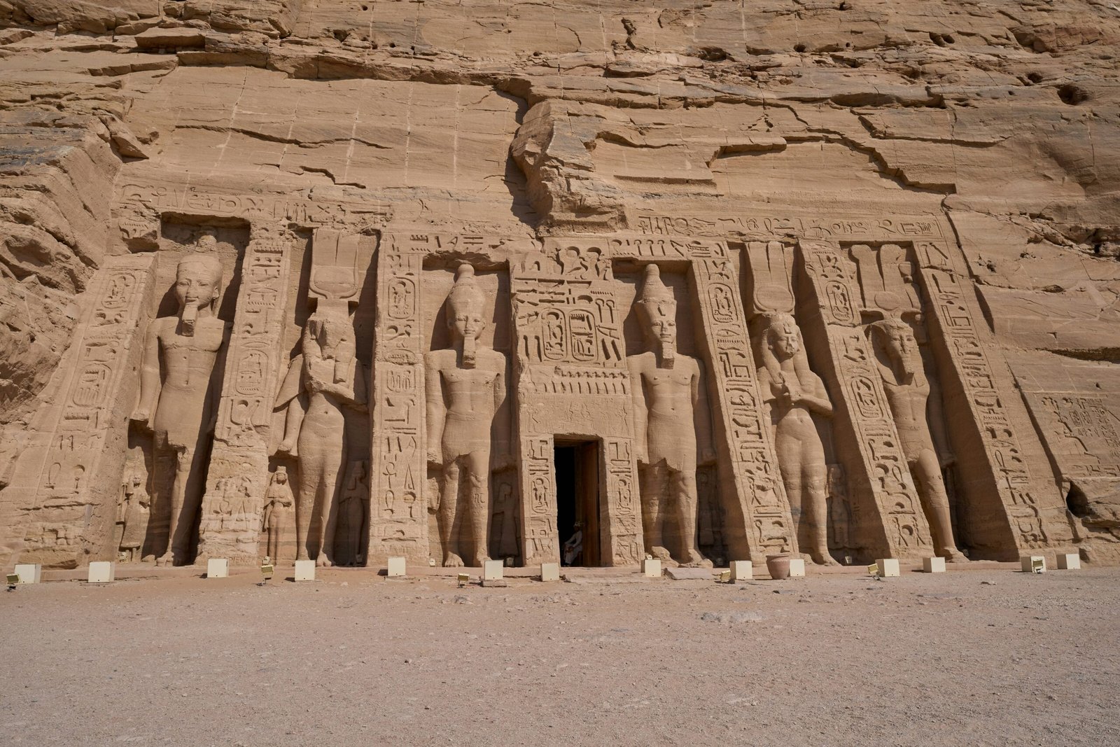 Close view of the colossal statues at Abu Simbel temple